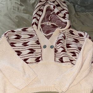 POL Cream and Maroon V-Neck Sweater